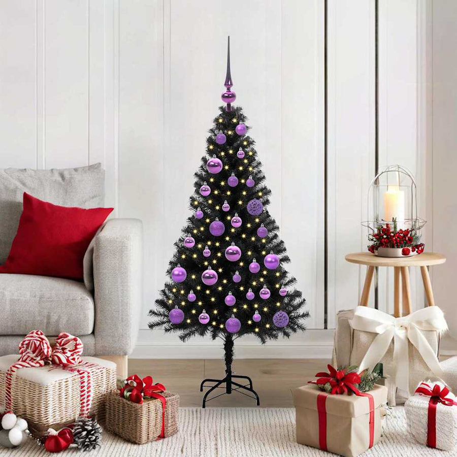 Kerstboom met 150 LED met standaard Zwart 120 cm PVC