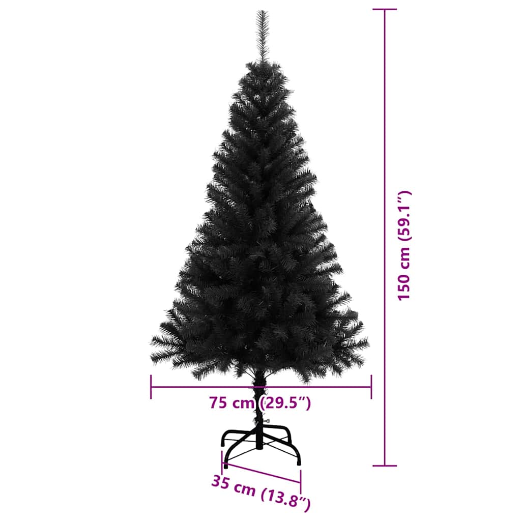 Kerstboom met 150 LED met standaard Zwart 150 cm PVC