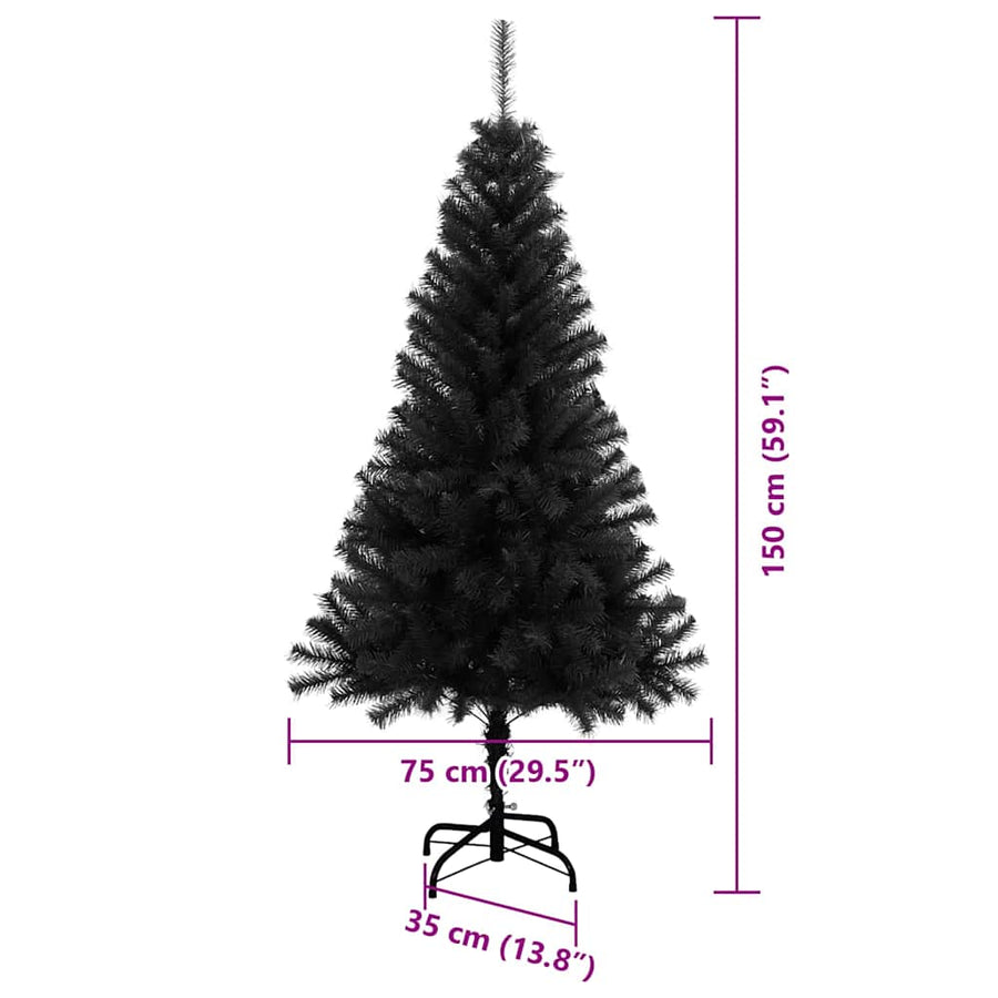Kerstboom met 150 LED met standaard Zwart 150 cm PVC