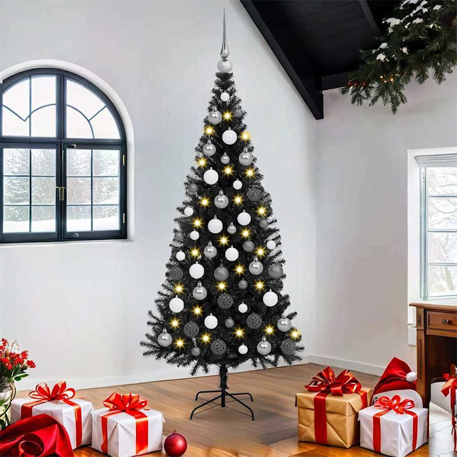 Kunstkerstbomen met LED -striplichten Zwart 180 cm PVC