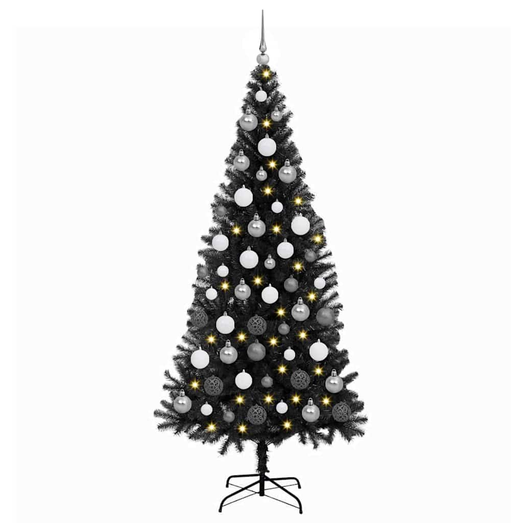 Kunstkerstbomen met LED -striplichten Zwart 180 cm PVC