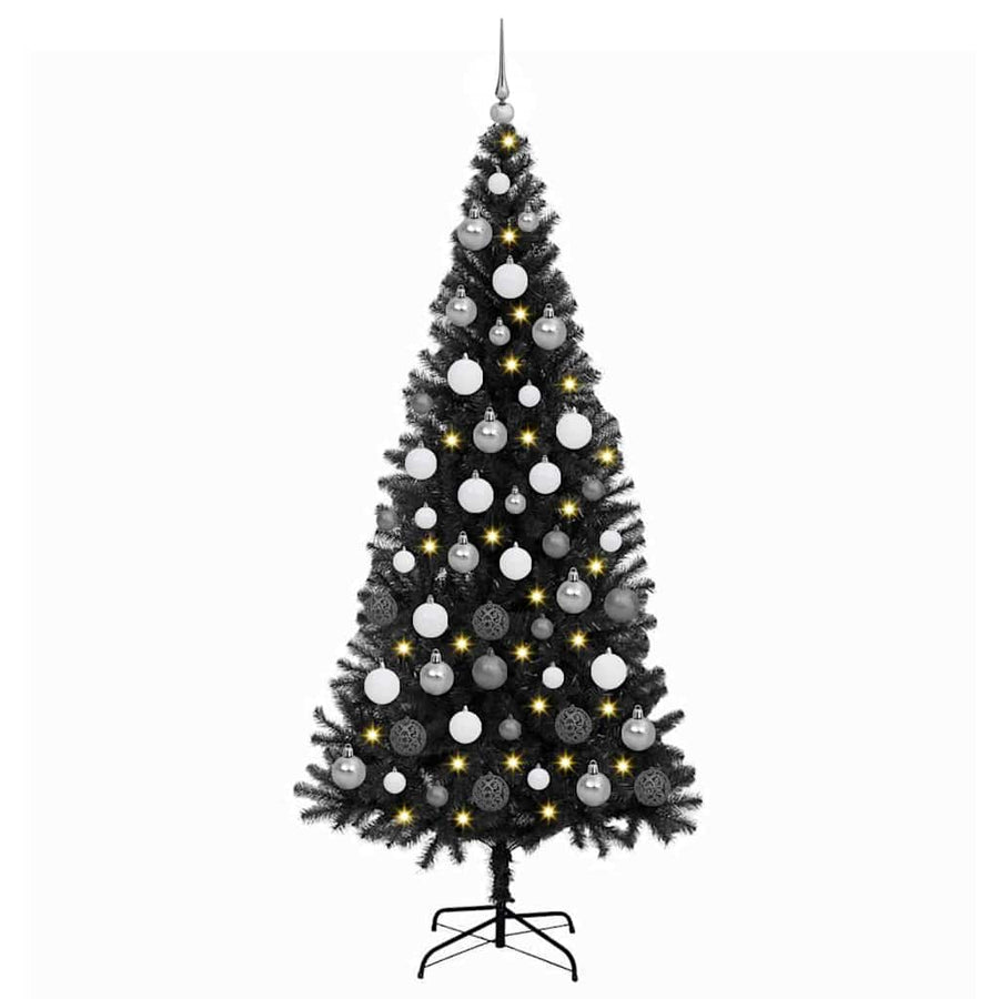 Kunstkerstbomen met LED -striplichten Zwart 180 cm PVC