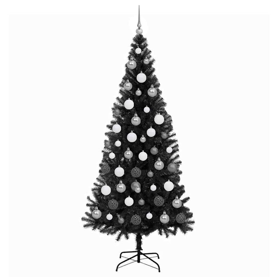 Kunstkerstbomen met LED -striplichten Zwart 180 cm PVC
