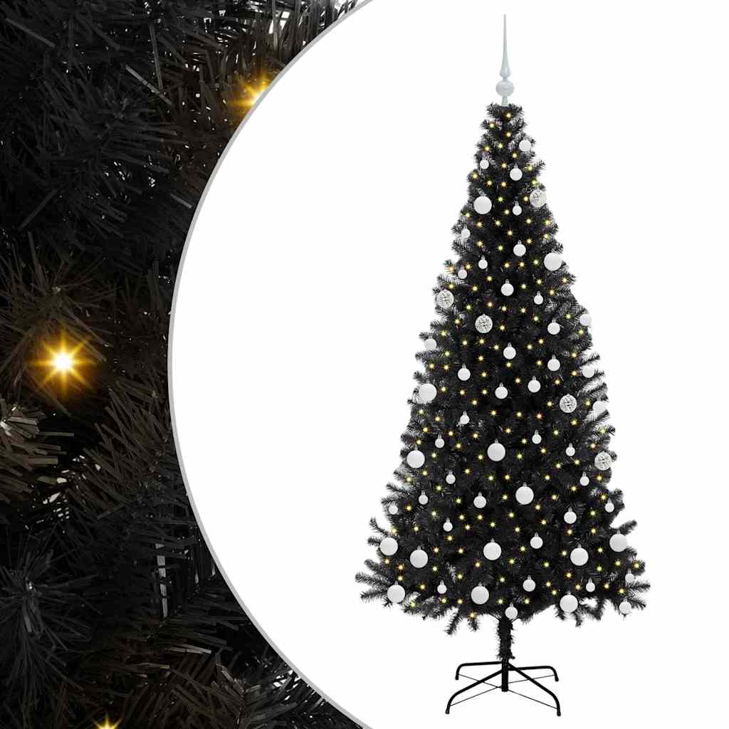 Kerstboom met 300 LED met standaard Zwart 180 cm PVC