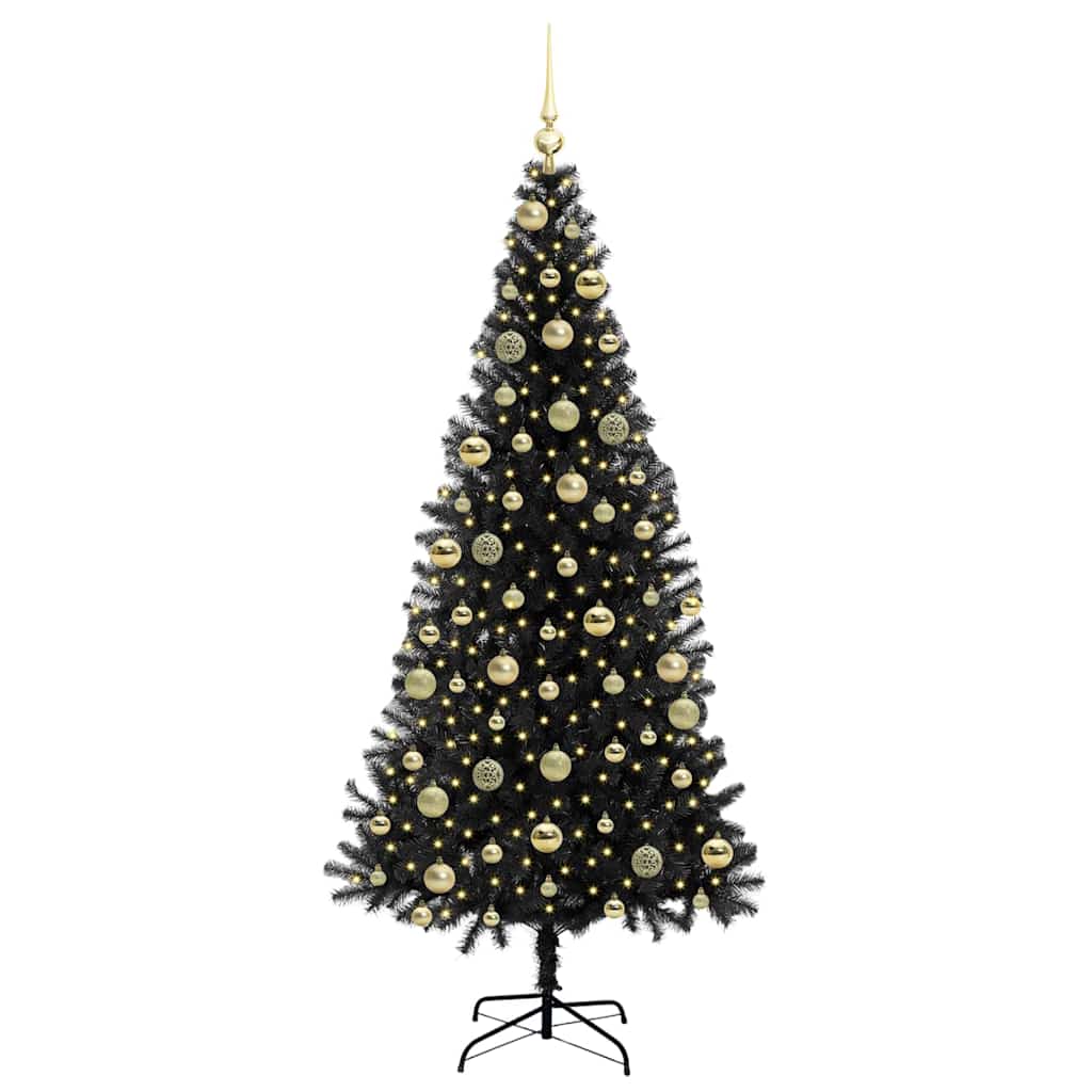Kerstboom Met 300 Led Met Standaard Pvc Zwart 210 cm met LED's &gouden ballen
