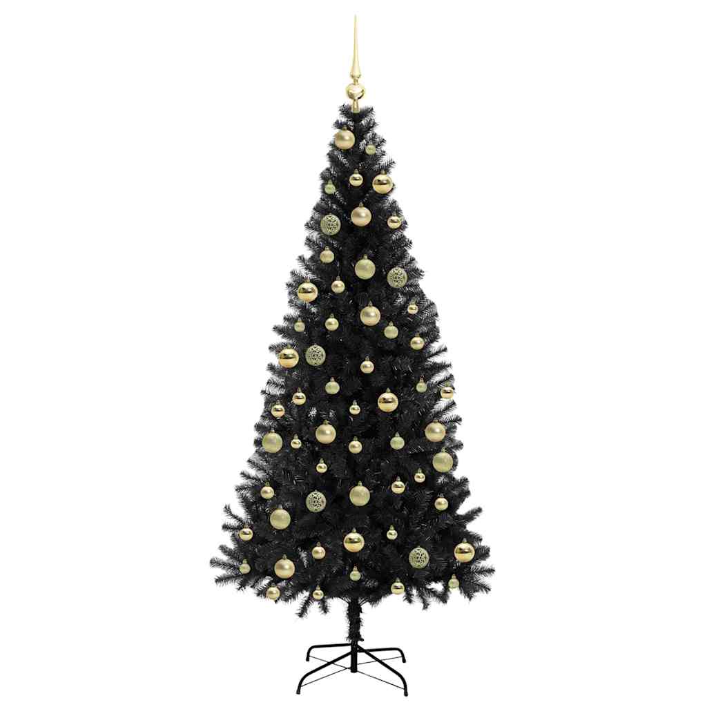 Kerstboom Met 300 Led Met Standaard Pvc Zwart 210 cm met LED's &gouden ballen