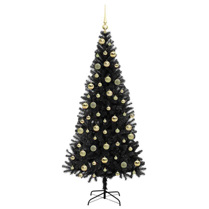 Kerstboom Met 300 Led Met Standaard Pvc Zwart 210 cm met LED's &gouden ballen
