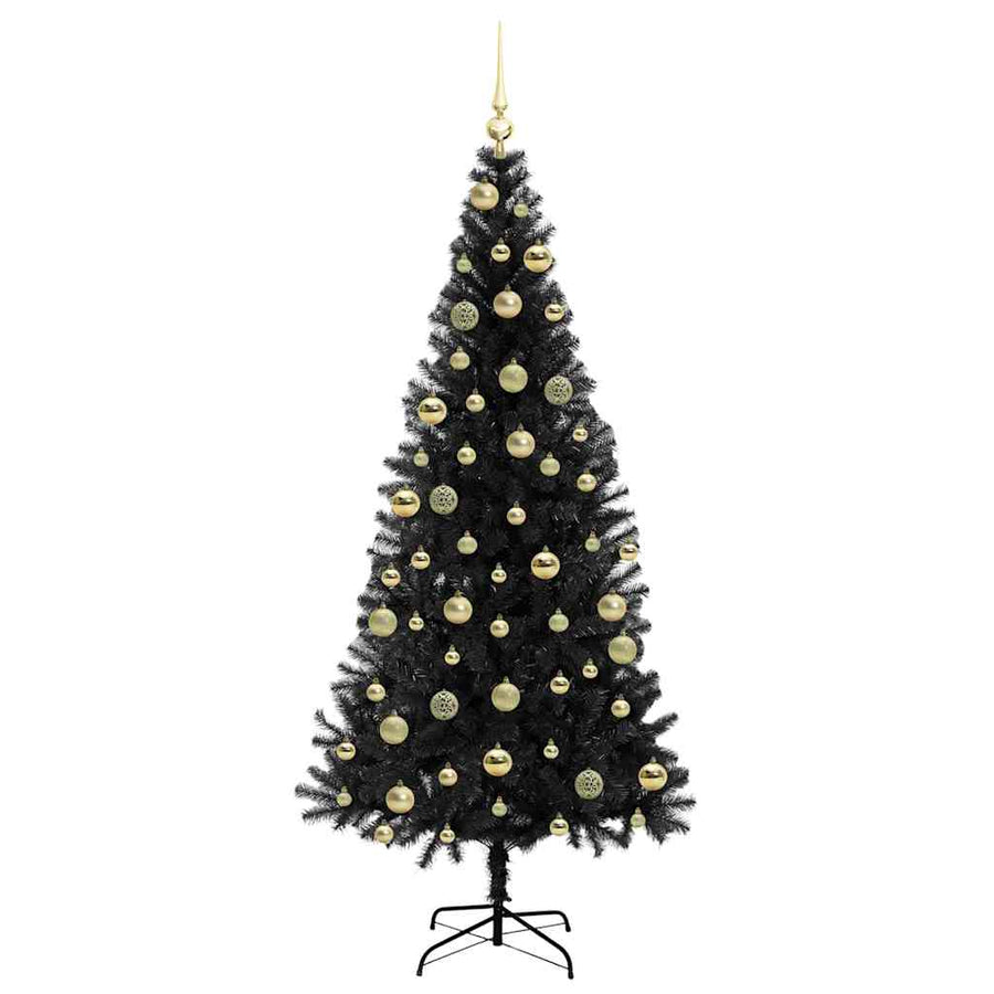 Kerstboom Met 300 Led Met Standaard Pvc Zwart 210 cm met LED's &gouden ballen