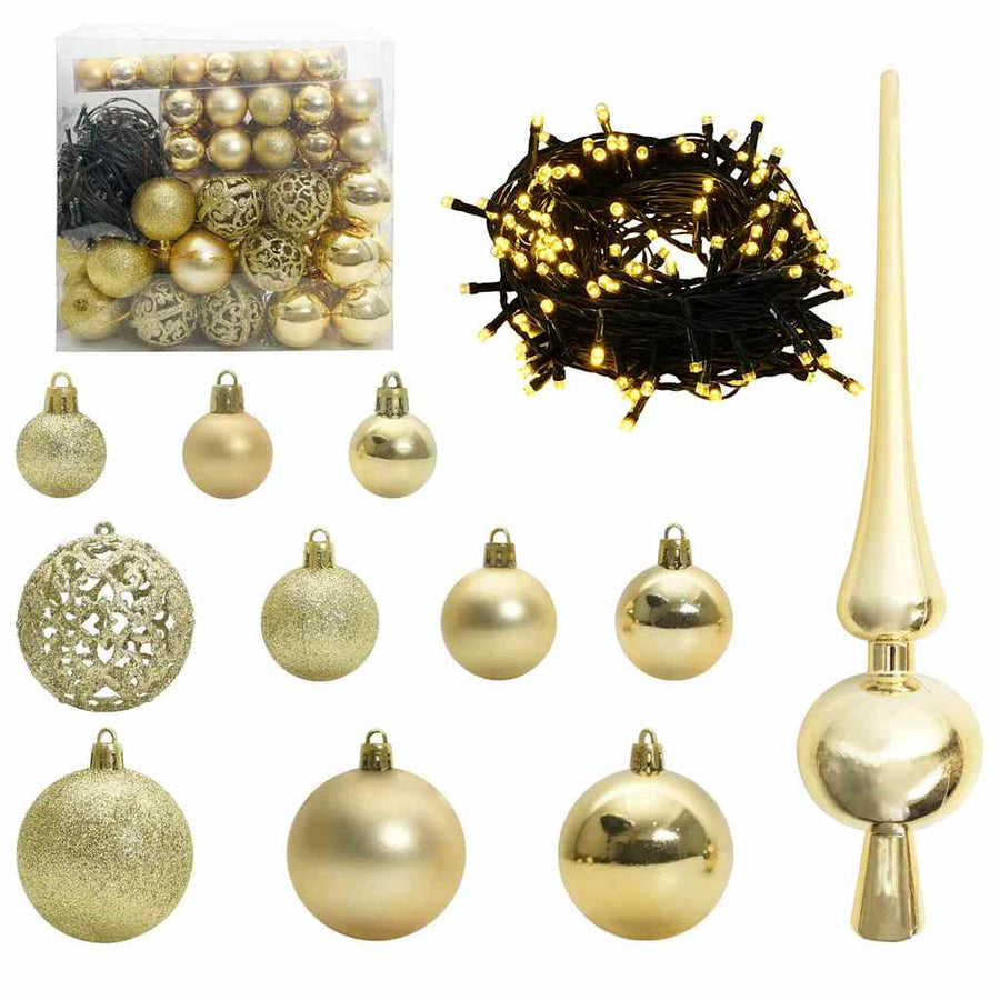 Kerstboom Met 300 Led Met Standaard Pvc Zwart 210 cm met LED's &gouden ballen