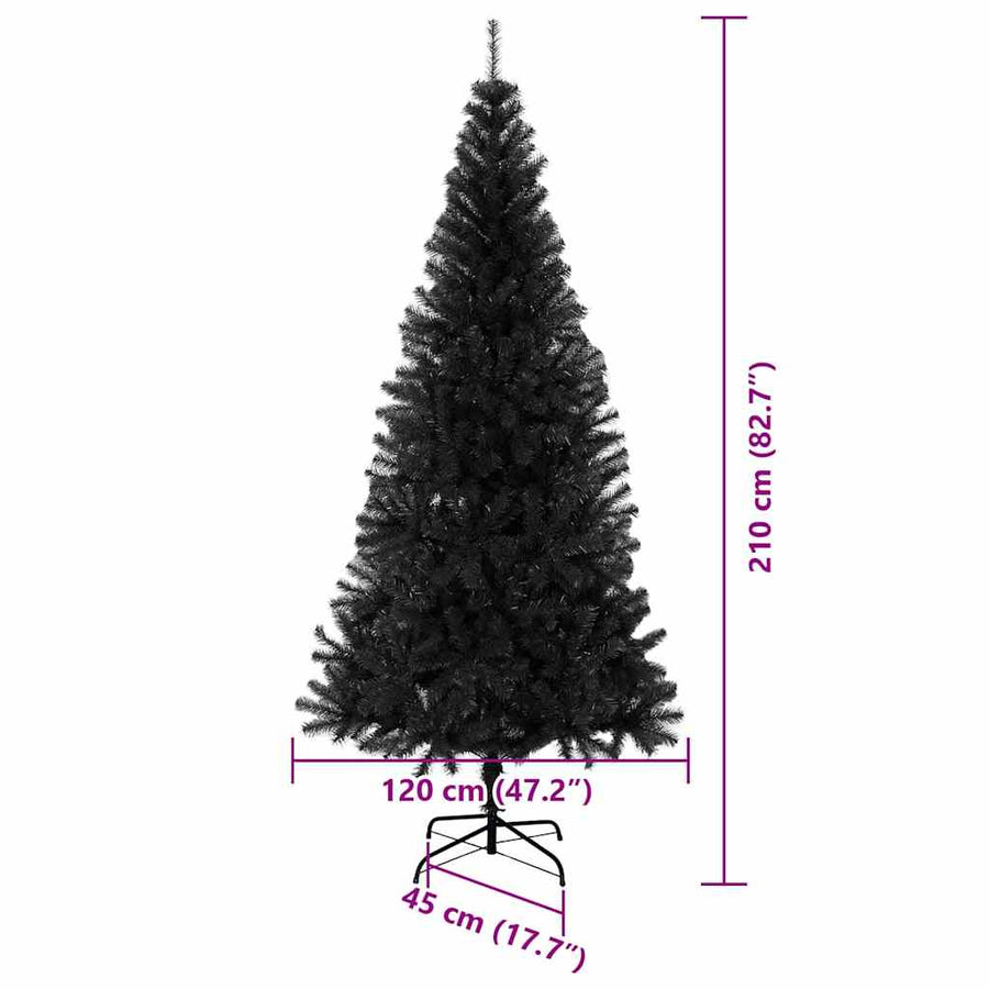 Kerstboom Met 300 Led Met Standaard Pvc Zwart 210 cm met LED's &gouden ballen