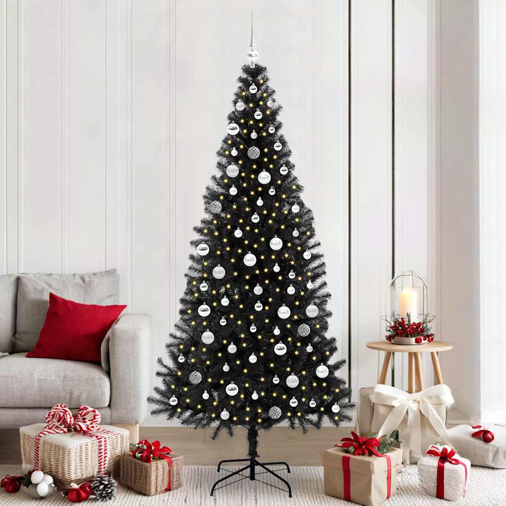 Kerstboom met 300 LED met standaard Zwart 210 cm PVC