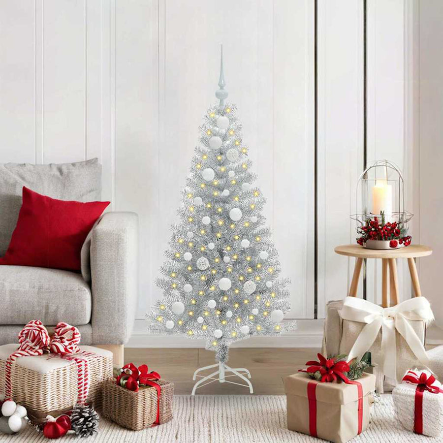 Kerstboom Met 150 Led Met Standaard Zilver 120 Cm Pet Goud