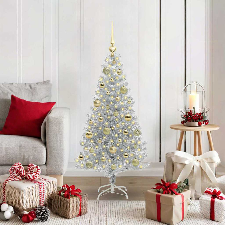 Kerstboom Met 150 Led Met Standaard Zilver 120 Cm Pet Goud