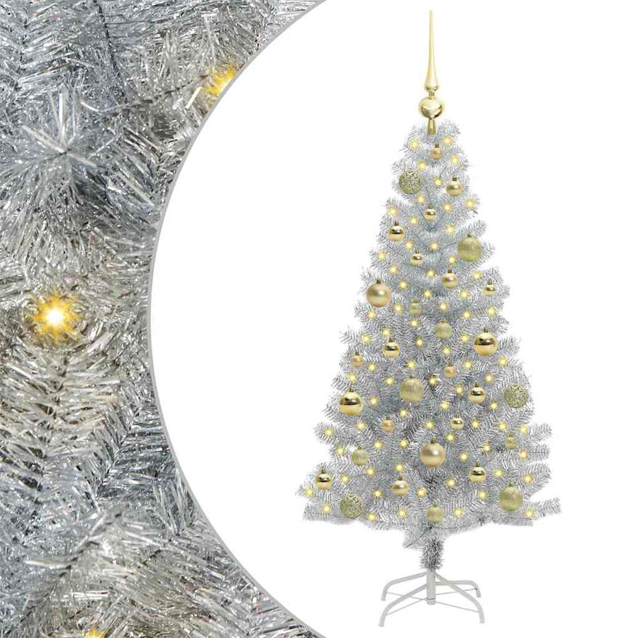 Kerstboom Met 150 Led Met Standaard Zilver 120 Cm Pet Goud