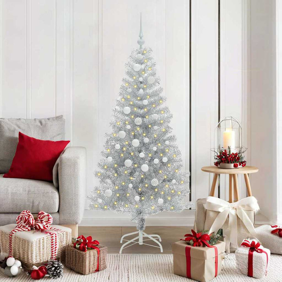 Kerstboom Met 150 Led Met Standaard Pet Zilver 150 cm