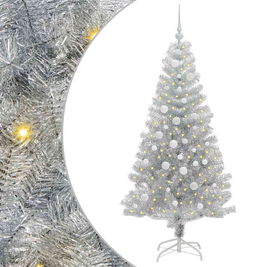 Kerstboom Met 150 Led Met Standaard Pet Zilver 150 cm