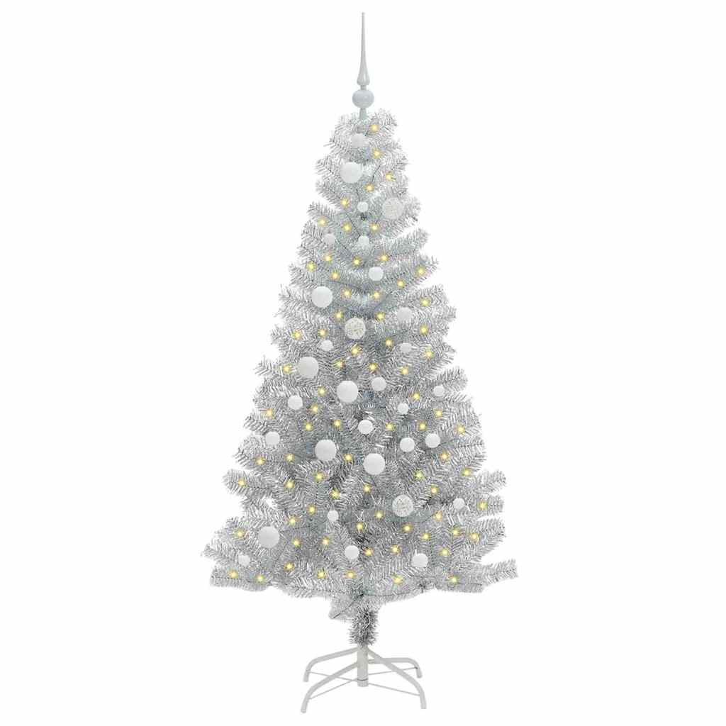 Kerstboom Met 150 Led Met Standaard Pet Zilver 150 cm