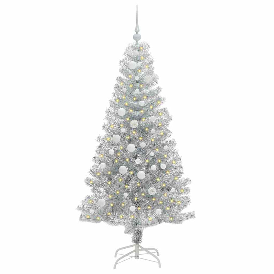 Kerstboom Met 150 Led Met Standaard Pet Zilver 150 cm