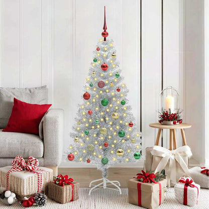 Kerstboom Met 150 Led Met Standaard Pet Zilver 150 cm