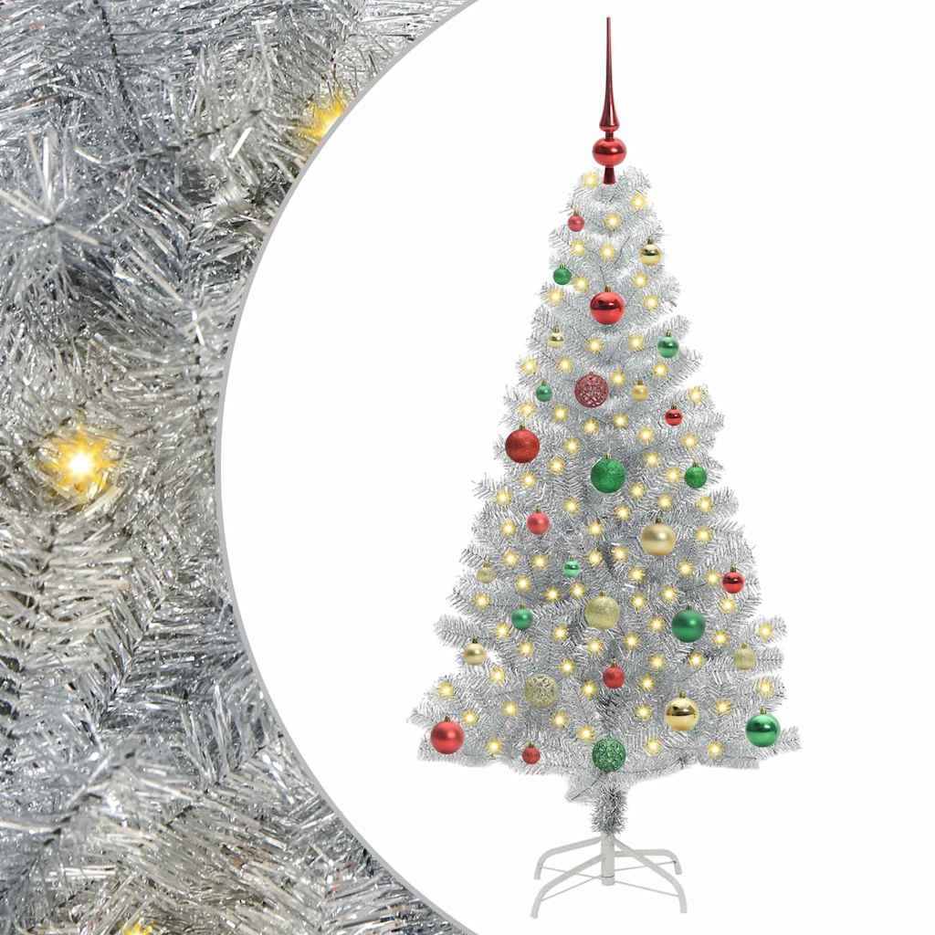 Kerstboom Met 150 Led Met Standaard Pet Zilver 150 cm