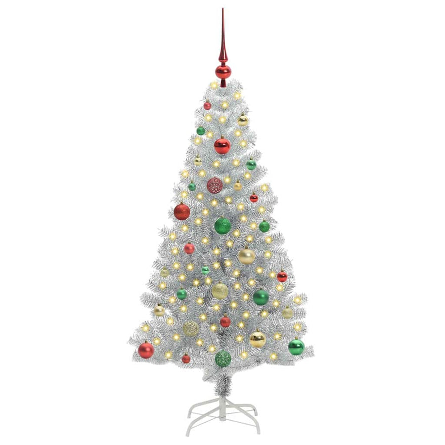Kerstboom Met 150 Led Met Standaard Pet Zilver 150 cm