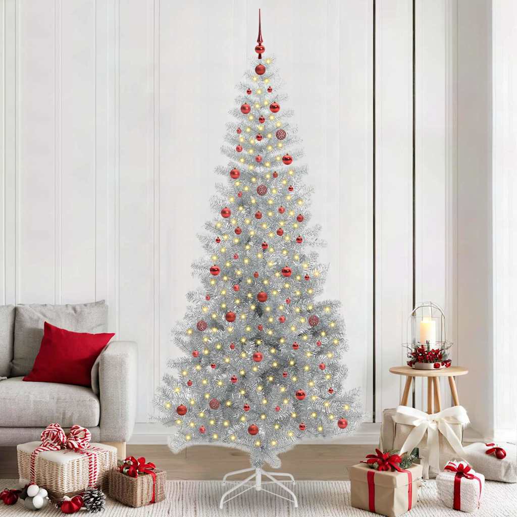 Kerstboom Met 300 Led Met Standaard Pet Zilver 240 cm
