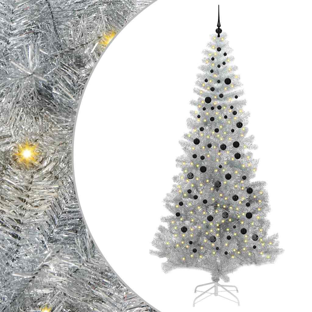 Kerstboom Met 300 Led Met Standaard Zilver 240 Cm Pet Zilver