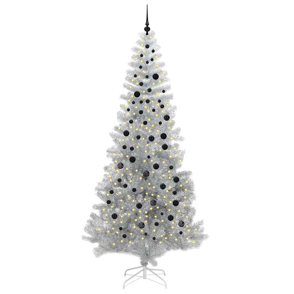 Kerstboom Met 300 Led Met Standaard Zilver 240 Cm Pet Zilver