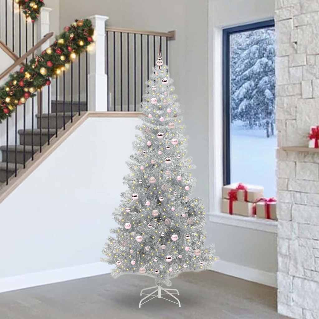 Kerstboom Met 300 Led Met Standaard Pet Zilver 240 cm