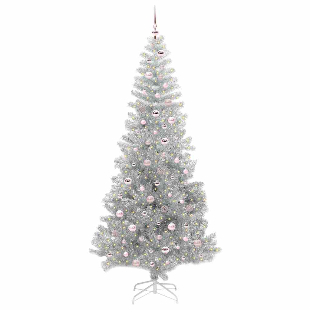 Kerstboom Met 300 Led Met Standaard Pet Zilver 240 cm