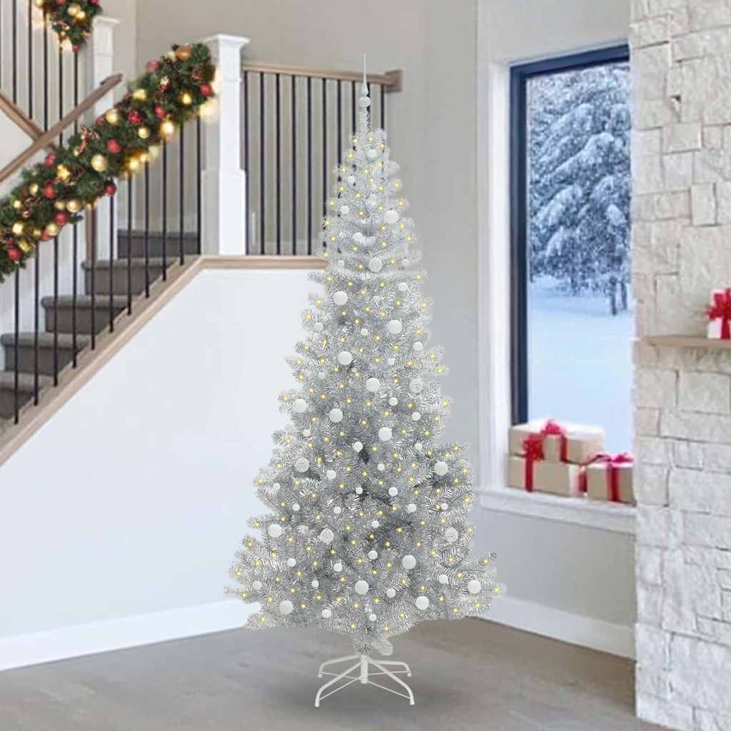 Kerstboom Met 300 Led Met Standaard Pet Zilver 240 cm