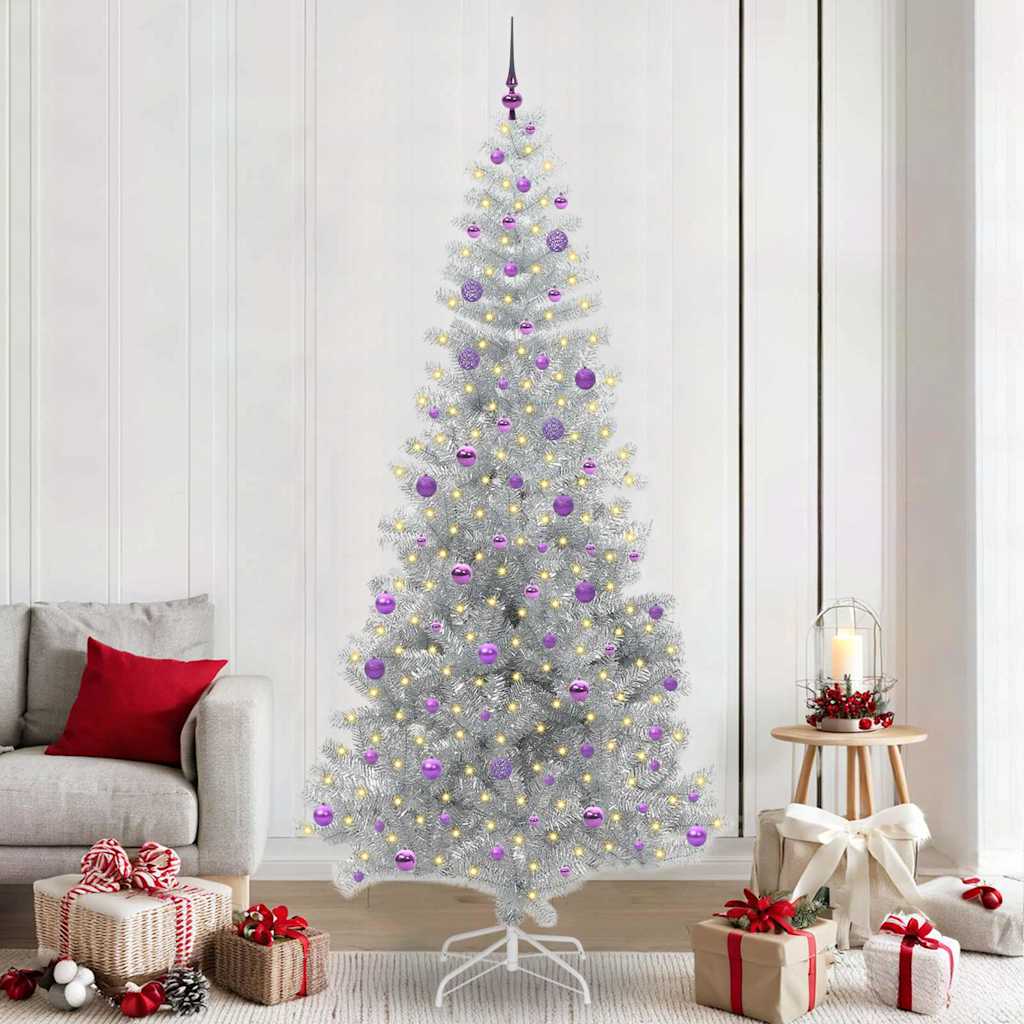 Kerstboom Met 300 Led Met Standaard Pet Zilver 240 cm