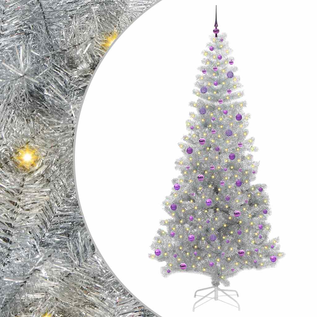Kerstboom Met 300 Led Met Standaard Pet Zilver 240 cm