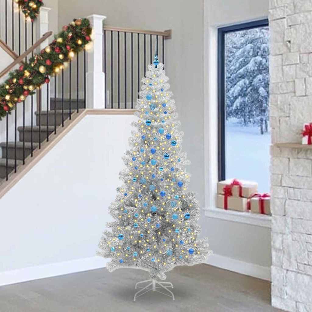 Kerstboom Met 300 Led Met Standaard Zilver 240 Cm Pet Zilver