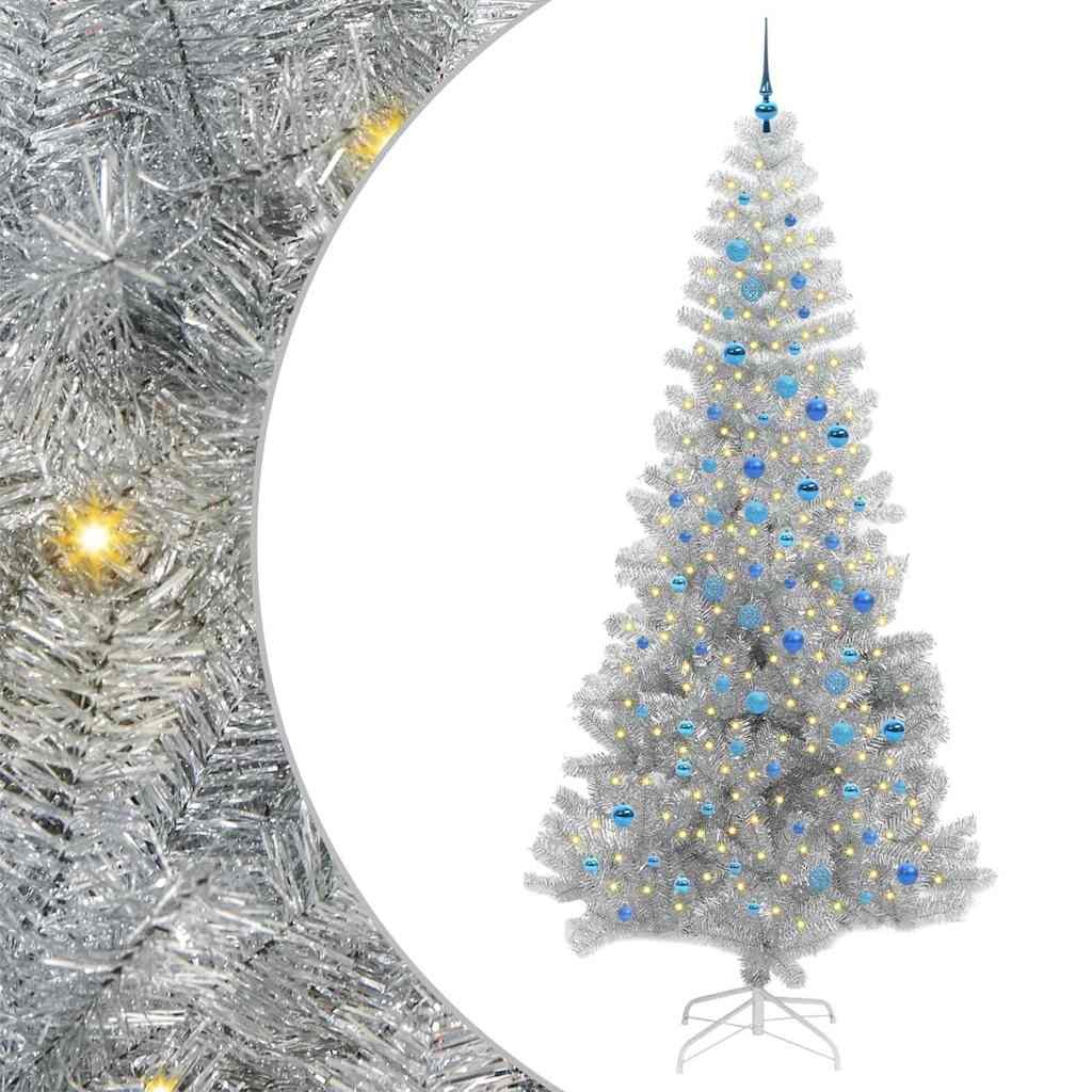 Kerstboom Met 300 Led Met Standaard Zilver 240 Cm Pet Zilver