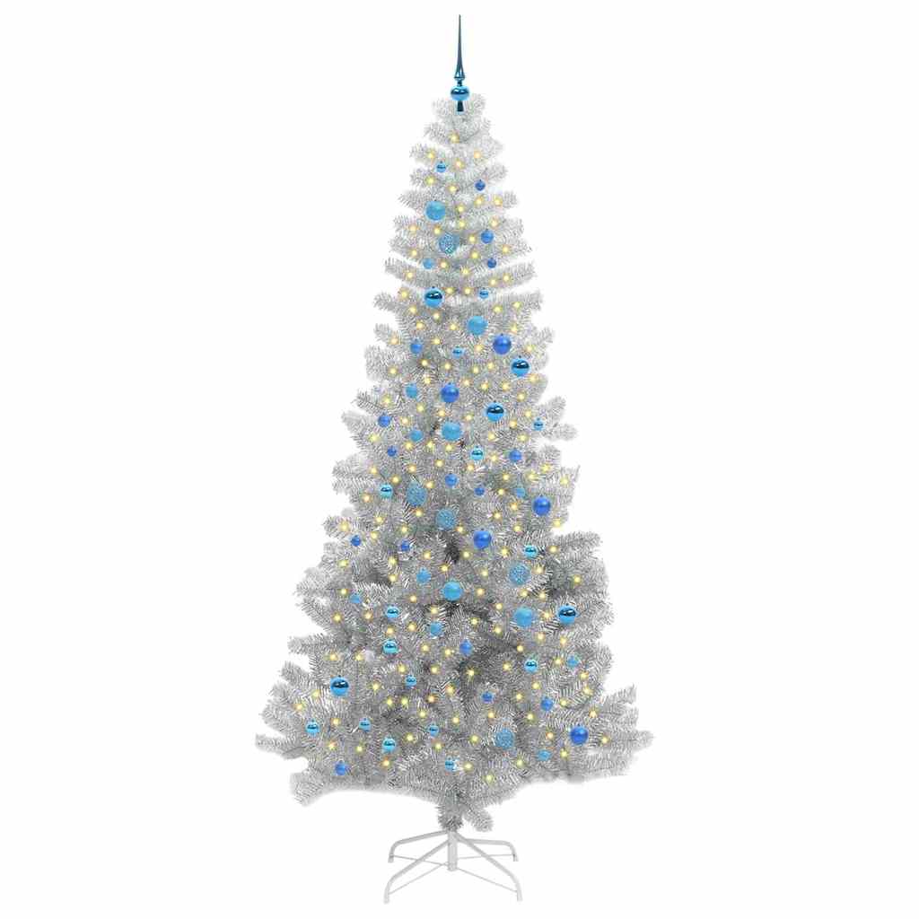 Kerstboom Met 300 Led Met Standaard Zilver 240 Cm Pet Zilver