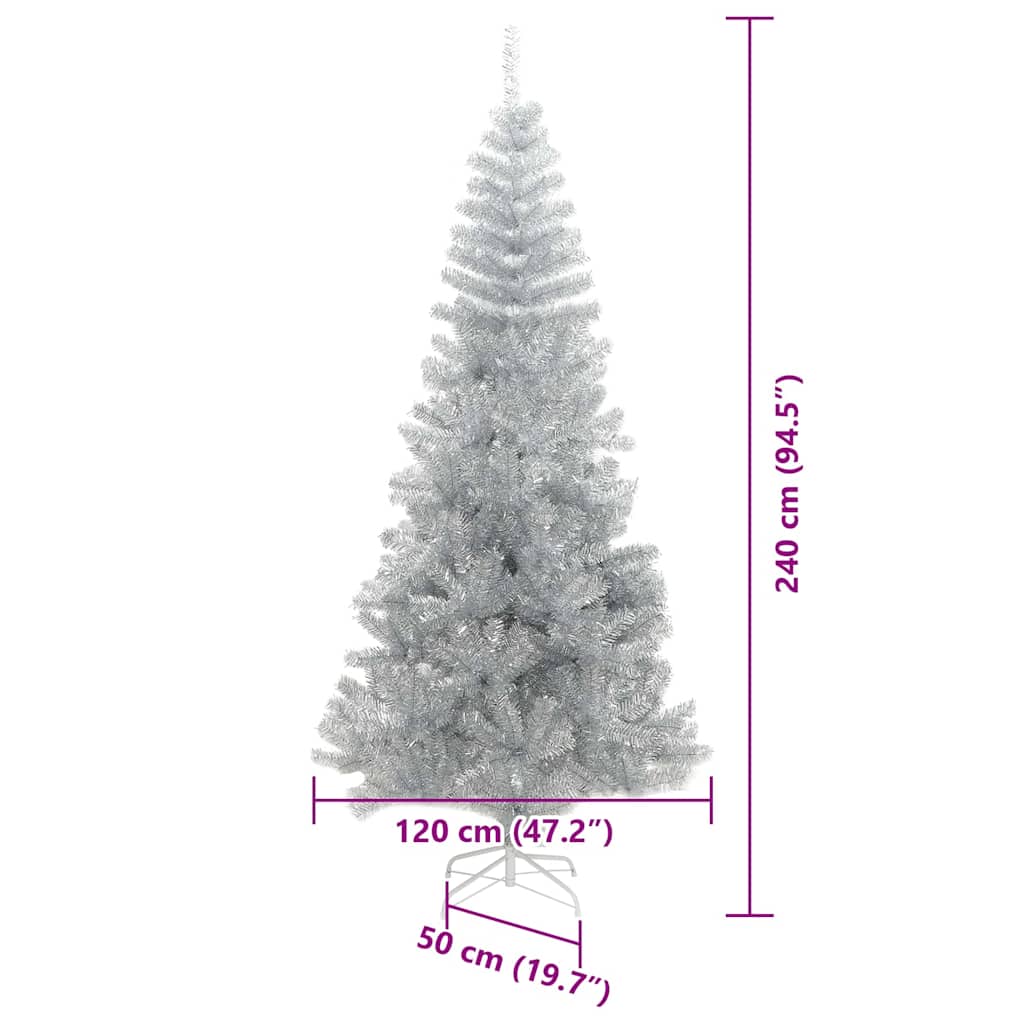 Kerstboom Met 300 Led Met Standaard Zilver 240 Cm Pet Zilver