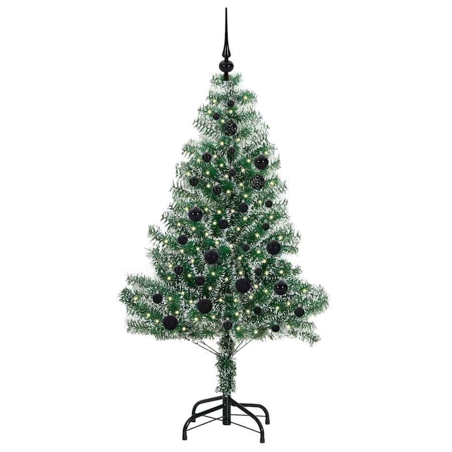 Kunstmatige Kerstboom Sneeuw Gevlochten met LED Licht 150 cm