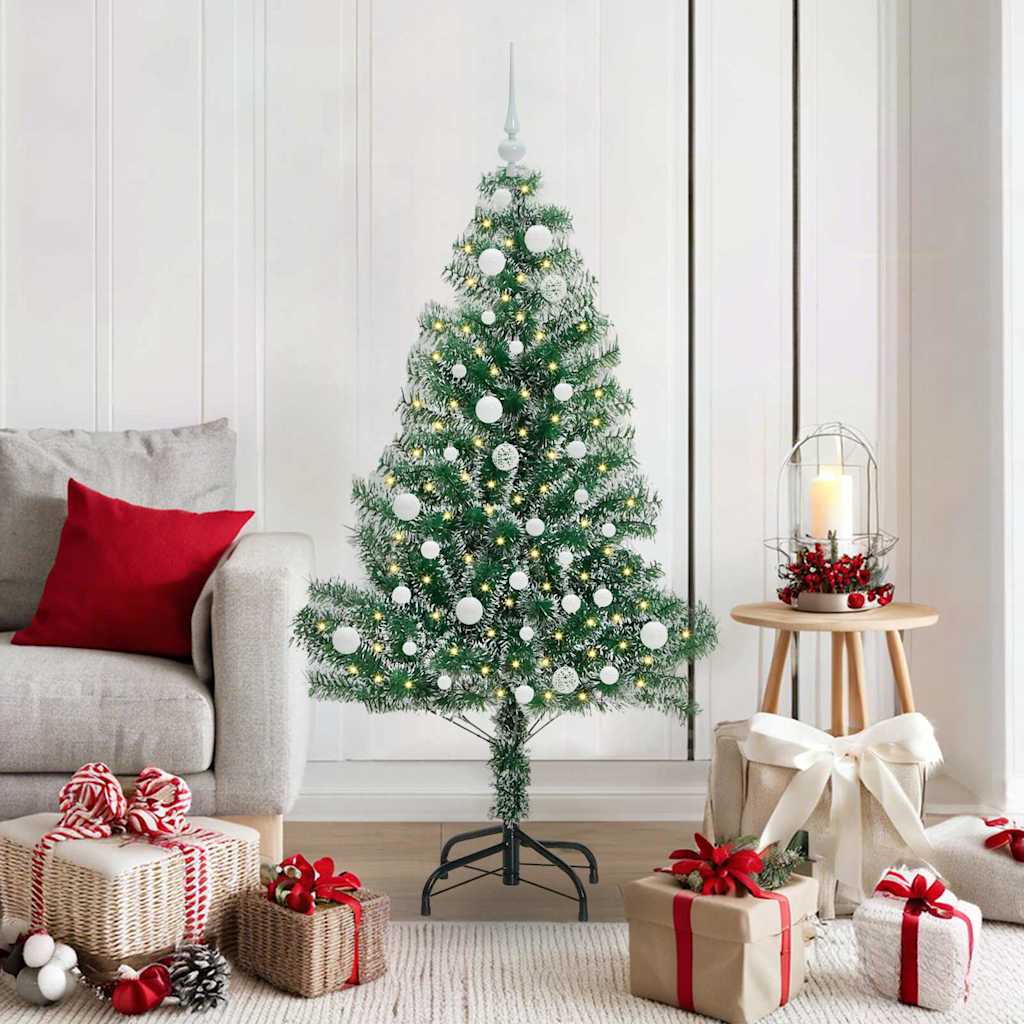 Kunstmatige Kerstboom Sneeuw Gevlochten met LED Licht 150 cm
