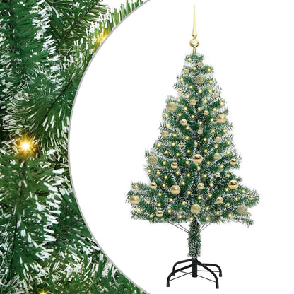 Kunstmatige Kerstboom Sneeuw Gevlochten met LED Licht 150 cm