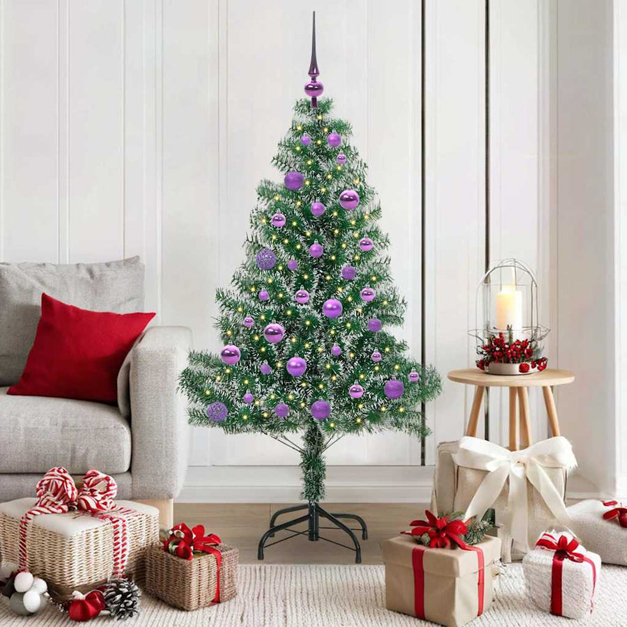 Kunstmatige Kerstboom Sneeuw Gevlochten met LED Licht 150 cm