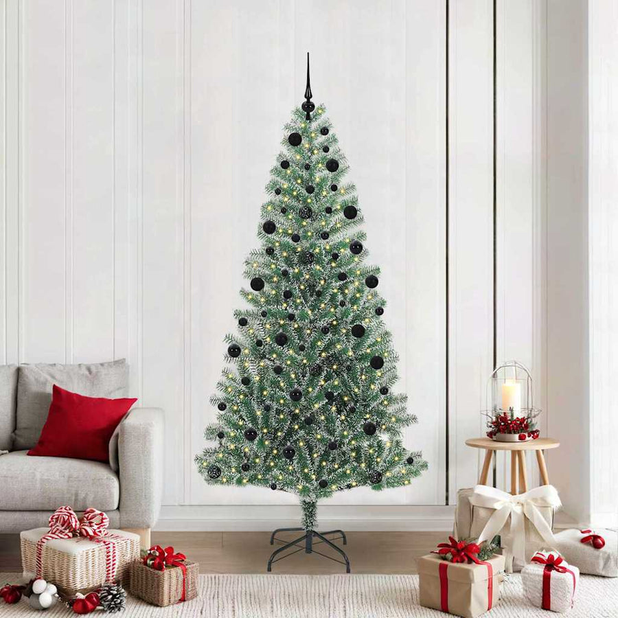 Kunstmatige Kerstboom Sneeuw Gevlochten met LED Licht 210 cm