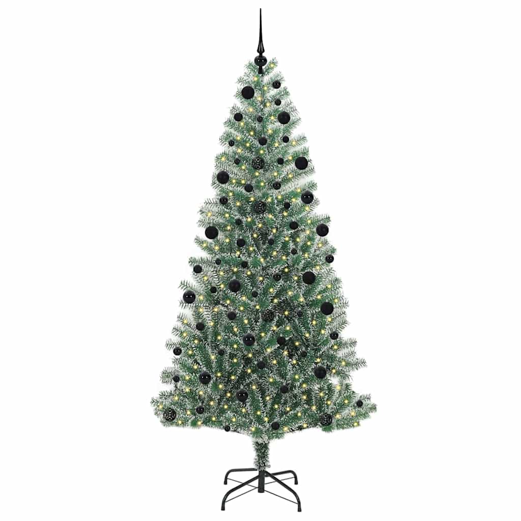 Kunstmatige Kerstboom Sneeuw Gevlochten met LED Licht 210 cm