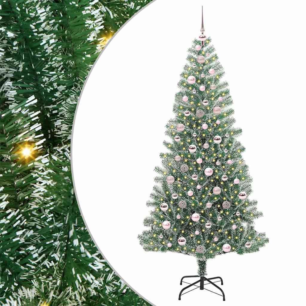 Kunstmatige Kerstboom Sneeuw Gevlochten met LED Licht 210 cm