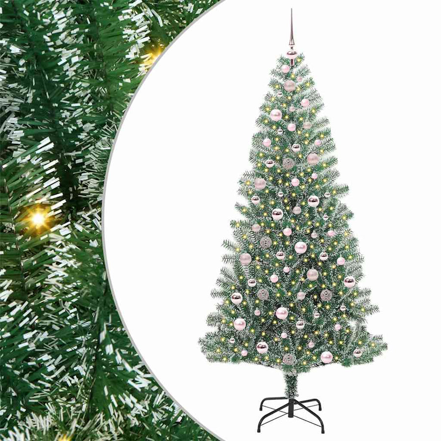 Kunstmatige Kerstboom Sneeuw Gevlochten met LED Licht 210 cm
