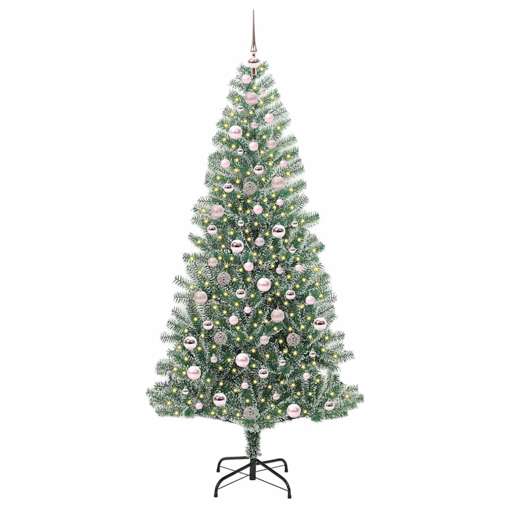 Kunstmatige Kerstboom Sneeuw Gevlochten met LED Licht 210 cm