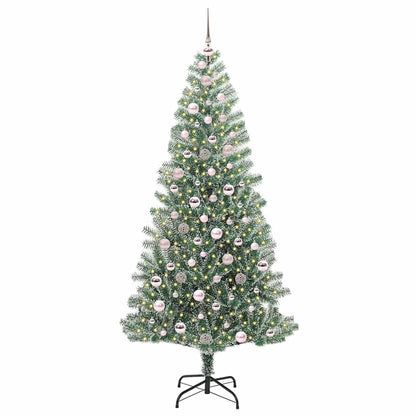 Kunstmatige Kerstboom Sneeuw Gevlochten met LED Licht 210 cm