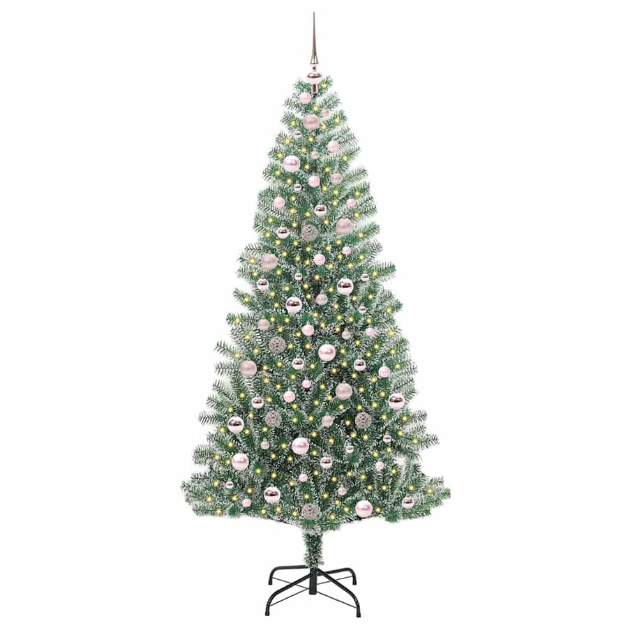 Kunstmatige Kerstboom Sneeuw Gevlochten met LED Licht 210 cm