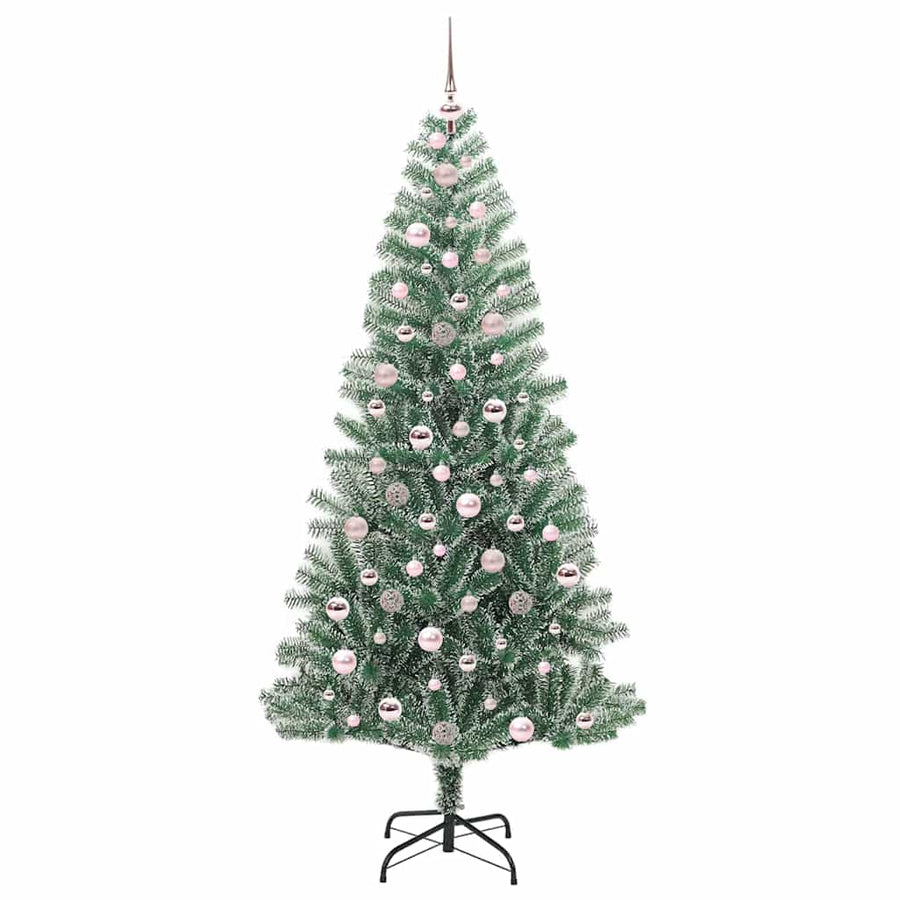 Kunstmatige Kerstboom Sneeuw Gevlochten met LED Licht 210 cm