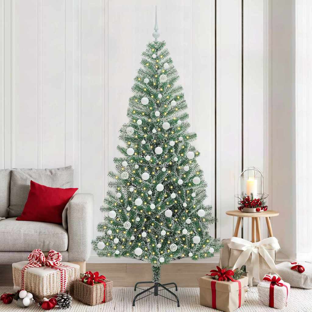 Kunstmatige Kerstboom Sneeuw Gevlochten met LED Licht 210 cm
